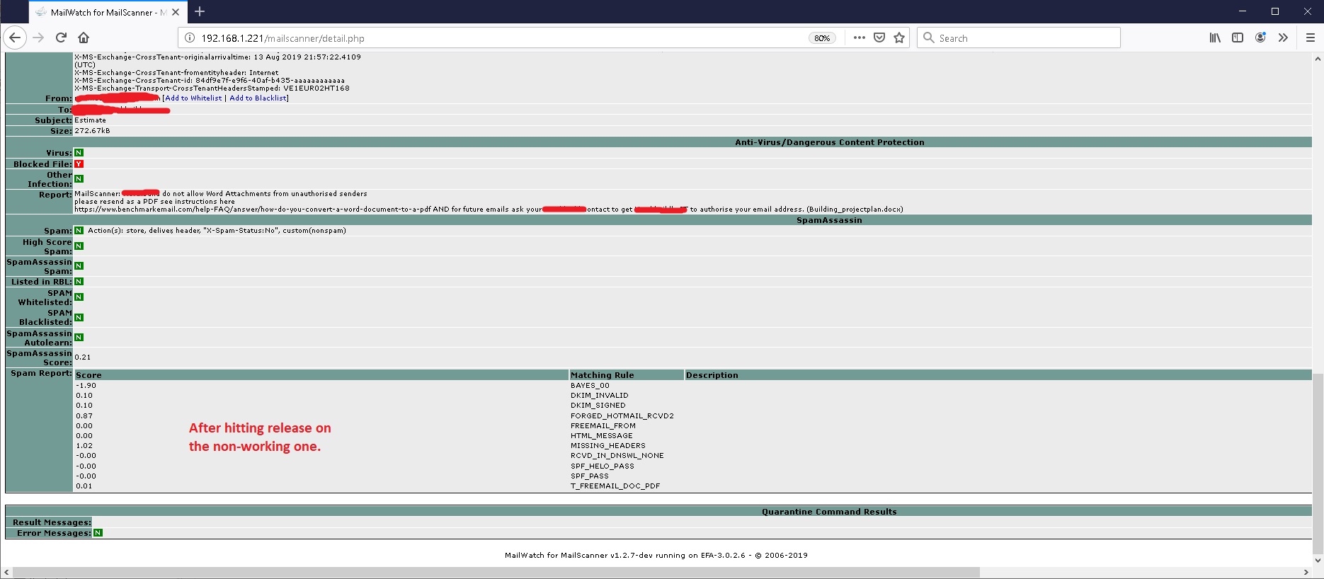 No result when released