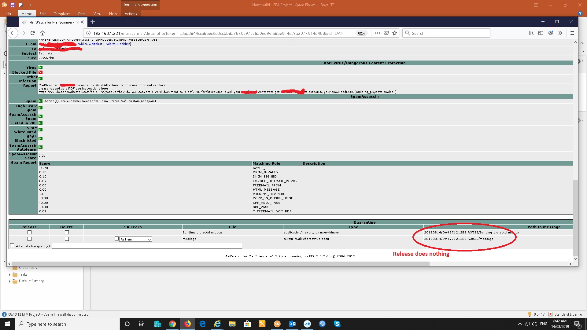 No hyperlink, when released, no result