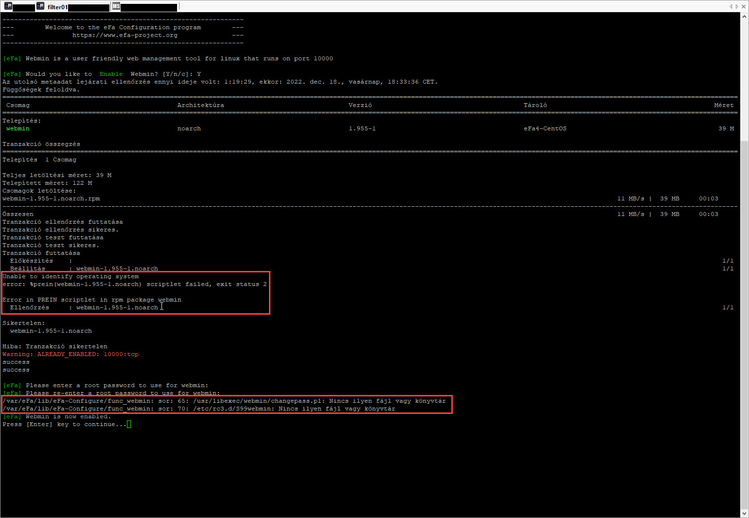 webmin installation error